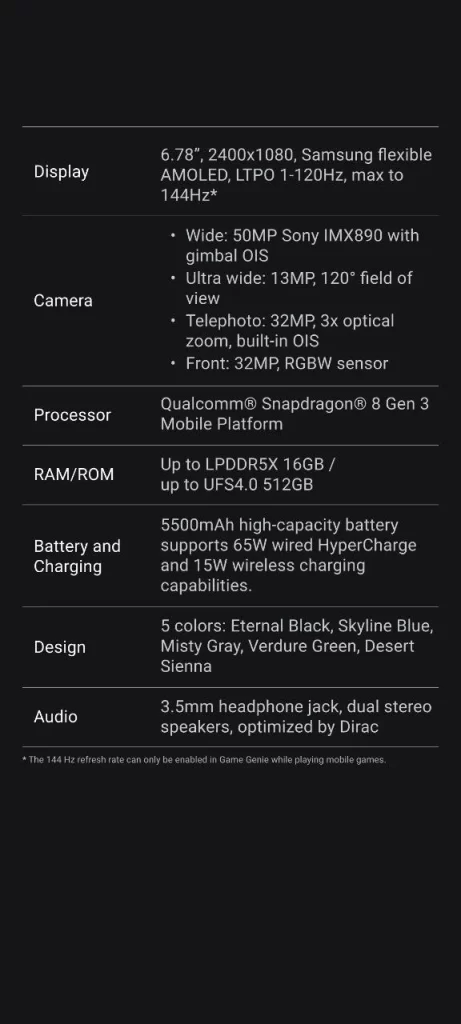 Zenfone 11 Ultra specs sheet