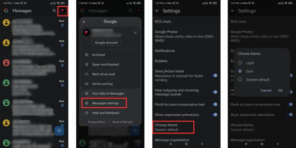 Enable Dark Mode in Google Messages