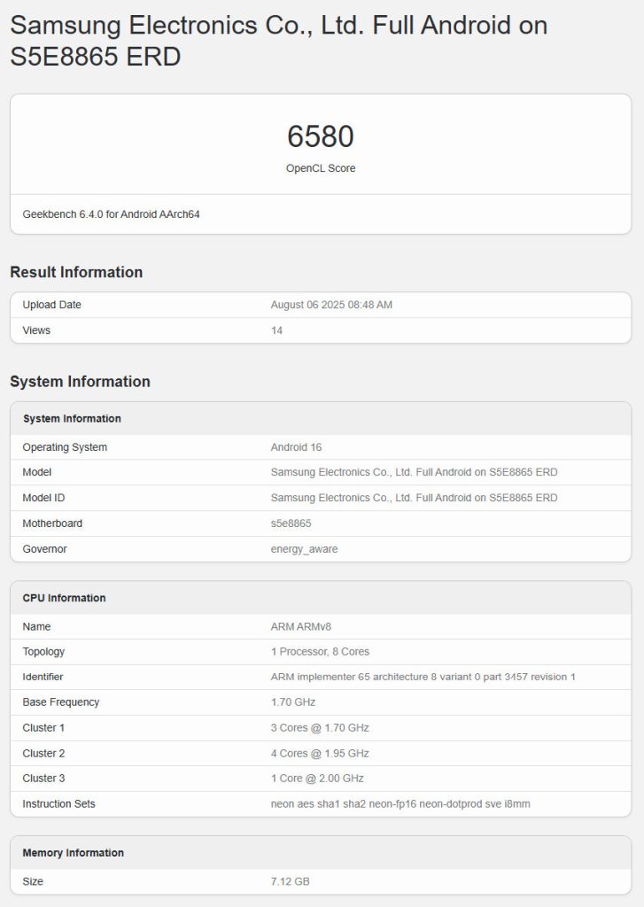 Exynos 1680 with Xclipse 550 GPU Benchmarks